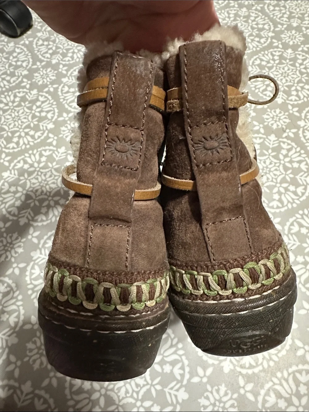 UGG Brown Suede Shearling-Lined Lace-Up Ankle Boots